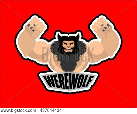 Werewolf Sport Logo. Werwolf Sports Team Club Emblem. Wolfman Mascot Gaming Sign. Strong Beat Symbol