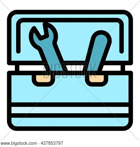 Open Carpenter Tool Box Icon. Outline Open Carpenter Tool Box Vector Icon Color Flat Isolated