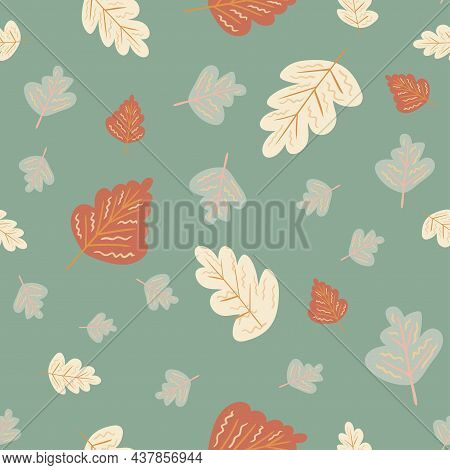 Seamless Vector Pattern In Autumn Boho Colors With Mushrooms, Leaves, Etc. Wallpaper, Scrapbooking, 