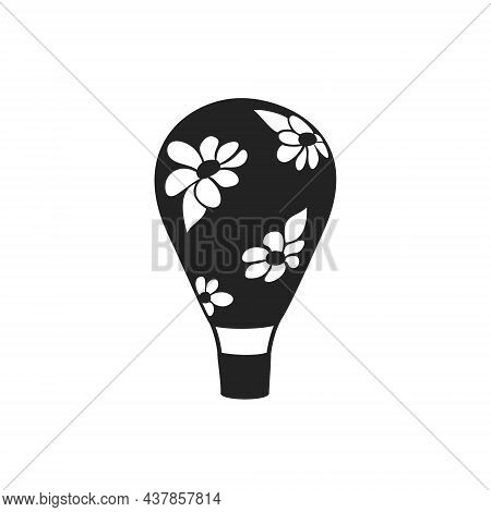 Isolated Black Floral Balloon Logo. Vector Aerostate Icon