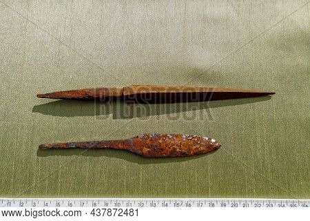 Medieval Spearhead On Light Green Background Close Up