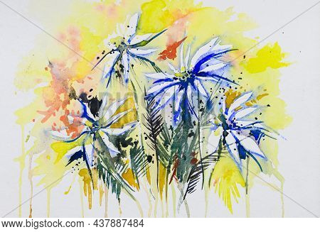 Abstract Flower Watercolor Painting For Various Usage Like Invitation Card, Post Card, Poster, Cover