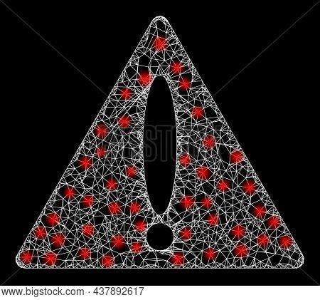 Flare Crossing Mesh Warning Triangle With Glowing Spots. Vector Grid Based On Warning Triangle Icon,