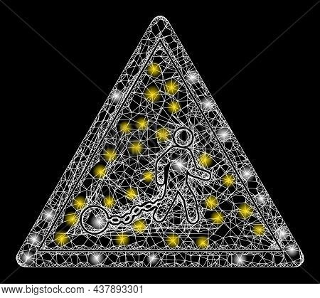 Glowing Network Slave Danger With Glowing Spots. Vector Frame Based On Slave Danger Icon, And With C