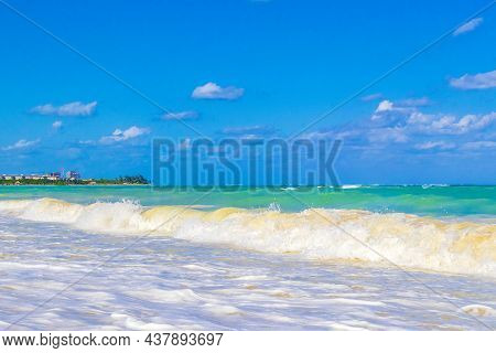 Tropical Mexican Beach Waves Turquoise Water Playa Del Carmen Mexico.