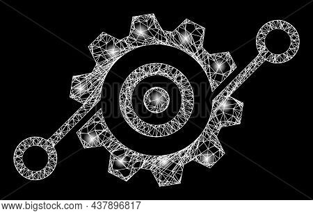 Glowing Wire Frame Smart Gearwheel With Glowing Spots. Vector Grid Created From Smart Gearwheel Icon