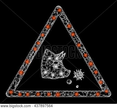 Flare Wire Frame Pork Flu Warning With Glowing Spots. Vector Carcass Based On Pork Flu Warning Icon,