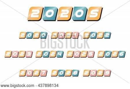 2020s Year Labels | Metallic Timeline Clipart Set And Calendar Headers | Futuristic Date Banners