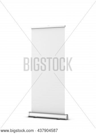 Blank Rollup Banner Mockup. 3d Illustration Isolated On White Background