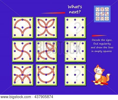 Logic Puzzle Game For Smartest. What's Next? Decode The Signs, Find Regularity And Draw The Lines In