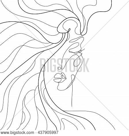 Abstract Female Face, Surreal Portrait Of A Woman With Long Hair Isolated On White Background