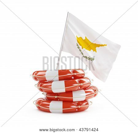 Bandeira de Chipre no círculo de salvamento, bóias de vida, vida de bóia em um fundo branco