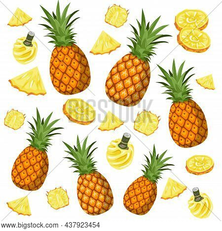 Vector Illustration Of Pineapple, Icon, Symbol, Logo, Card, Banner, 
Pineapple Tropical Fruit.  Illu