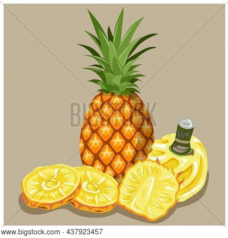 Illustration Of Pineapple, Icon, Symbol, Logo, Card, Banner, 
Pineapple Tropical Fruit. Vector Illus
