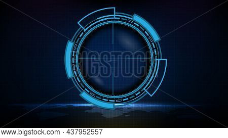 Abstract Futuristic Background Of Blue Technology Sniper Sight With Measurement Marks Ui Hud Display