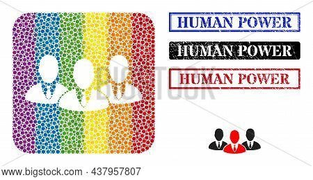 Dotted Mosaic Manager Group Hole Icon For Lgbt, And Grunge Human Power Seal Stamps. Rectangle Stamps