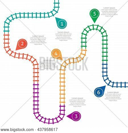 Railroad Tracks, Stations Map. Railway Route, Tracking Subway Stations Map Top View, Colorful Stairs