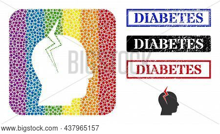 Dot Mosaic Migrain Strike Subtracted Icon For Lgbt, And Grunge Diabetes Seals. Rectangle Stamp Seals