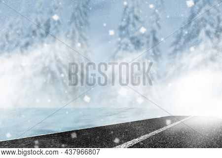 Winter Road. Snow And Ice Complicates The Movement And Shooting
