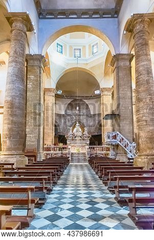 Alghero, Italy - August 6: Interiors Of The Cathedral Of St. Mary The Immaculate, Main Roman Catholi