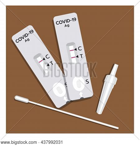 Vector, Illustration, Of, Covid-19, Antigen, Test, Kit, (atk), 
With, A, Nasal, Swab., Reagent, And,