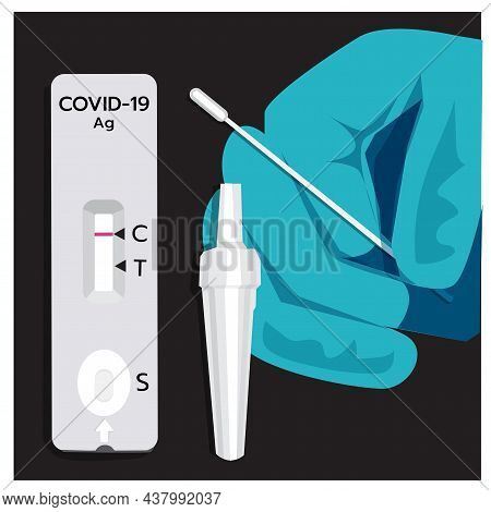 Vector, Illustration, Of, Covid-19, Antigen, Test, Kit, (atk), 
With, A, Nasal, Swab., Reagent, And,