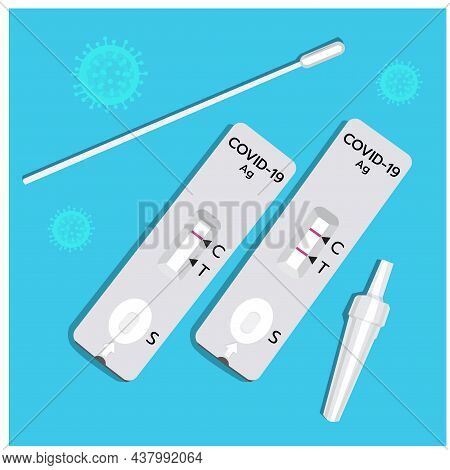 Vector, Illustration, Of, Covid-19, Antigen, Test, Kit, (atk), 
With, A, Nasal, Swab., Reagent, And,