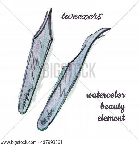 Set Watercolor Eyelash Extension Tool Element In The Style Of Doodle Style Beauty Theme On A White B