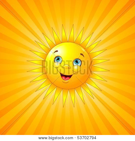 Smiling sun on radial background.