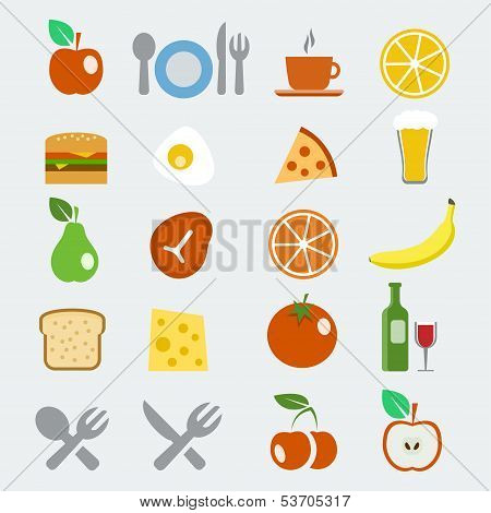 Vector Food Icons Set In Flat Style