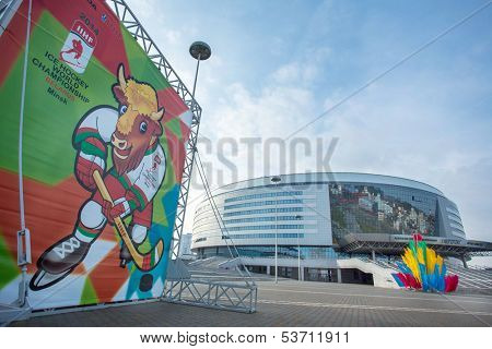 MINSK, BELARUS - NOVEMBER 1: Minsk Arena Complex - one of the 2014 Ice Hockey World Championship venues with a capacity around 15000 - on November 1, 2013 in Minsk, Belarus. 