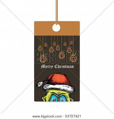 vector monster face character in santa red hat.