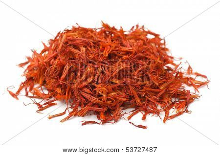 Pile of saffron thread isolated on white