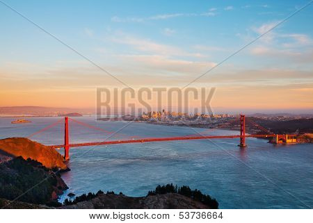 Golden Gate Bridge and San Francisco at sunset