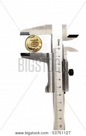 Measuring The Diameter Of The Copper Coin Metal Calliper