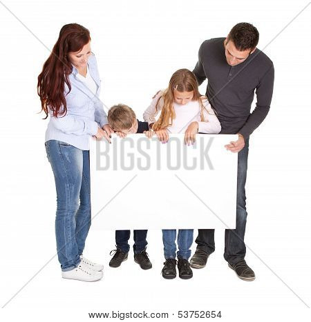 Cheerful Young Preseting A Banner Board