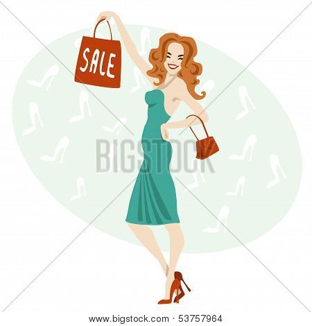 Colored Background With A Woman In A Dress