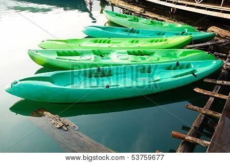 Kayaks In Lake On Ratchaprapa Dam,khao Sok,thailand