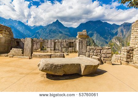 Inca Wall In Machu Picchu, Peru, South America. Example Of Polygonal Masonry. The Famous 32 Angles S