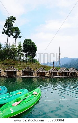 Kayaks In Lake On Ratchaprapa Dam,khao Sok,thailand