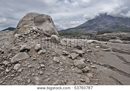 Volcanic Boulder and Mt. Merapi