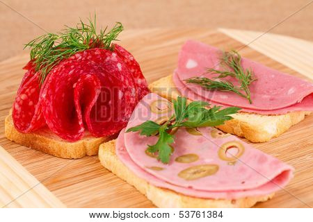 Sandwiches With Salami And Mortadella