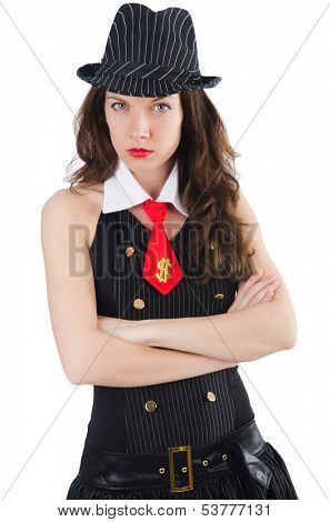 Young woman gangste isolated on white