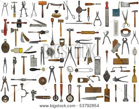 vintage tools and utensils collage background