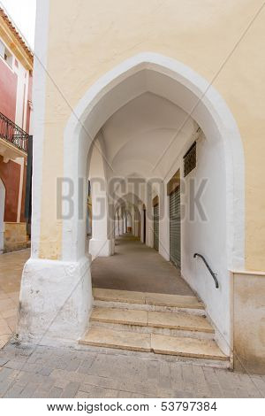 Ciutadella Menorca Ses Voltes arches Ciudadela downtown in Balearic islands