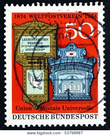 Postage Stamp Germany 1974 Swiss And German Mail Boxes