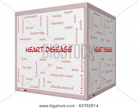 Heart Disease Word Cloud Concept On A 3D Cube Whiteboard