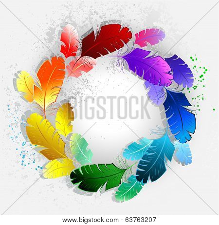 Circle of rainbow feathers