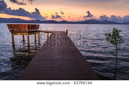 Wooden Walk Way With Twilight Scence