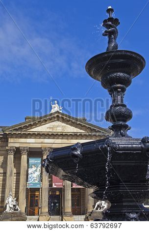 Walker Art Gallery And Steble Fountain In Liverpool
